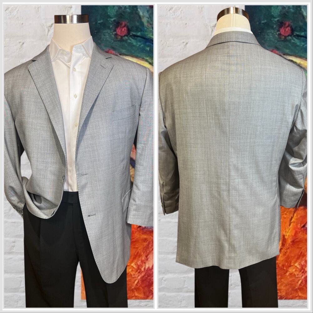 J Hilburn Custom 48-49S Gray Blue Undertones Finely Woven Blazer Short Arms - Picture 2 of 16